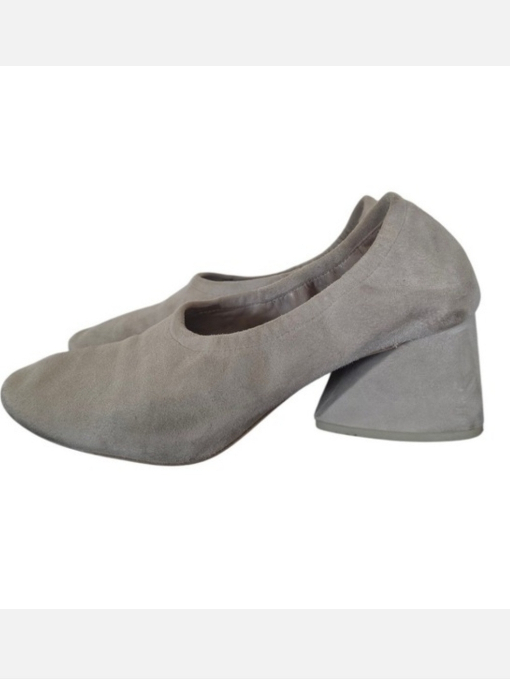 Mercedes Castillo Soft Suede Gray PreppyMinimalist Architect Block Heels sz 6.5